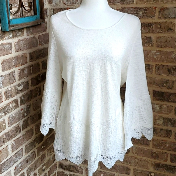 Adrianna Papell Tops - Adrianna Papell White Bell Sleeve Lacey Blouse